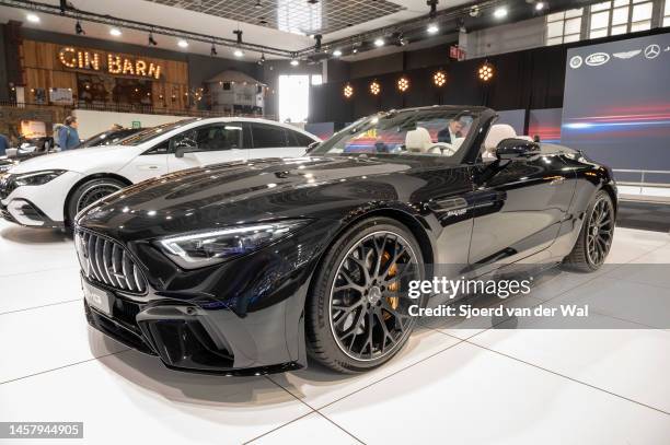 Mercedes-AMG SL 63 4MATIC+ Roadster V8 Biturbo at Brussels Expo on January 13, 2023 in Brussels, Belgium.