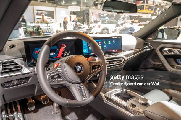 Compact sports car interior at Brussels Expo on January 13, 2023 in Brussels, Belgium.