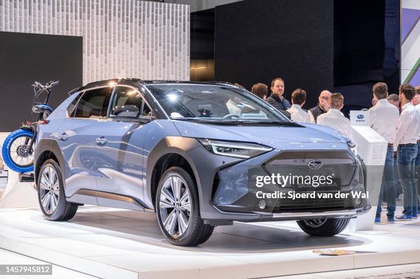 Subaru Solterra full electric crossover SUV at Brussels Expo on January 13, 2023 in Brussels, Belgium.
