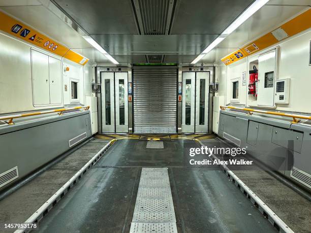 interior view of empty vehicle train coach - channel tunnel stock pictures, royalty-free photos & images