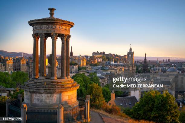 edinburgh at sunset aerial skyline from calton hill capital city of scotland uk - regal stock pictures, royalty-free photos & images