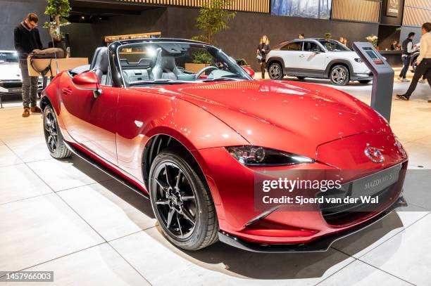 Mazda MX-5 Skyactiv-G compact convertible sports car at Brussels Expo on January 13, 2023 in Brussels, Belgium.