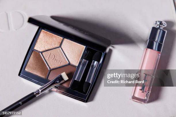 Dior make-up products are seen backstage prior to the Dior Homme Menswear Fall-Winter 2023-2024 show as part of Paris Fashion Week on January 20,...