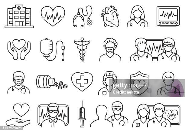 cardiology. line icon set. medical icons. - surgeon stock illustrations