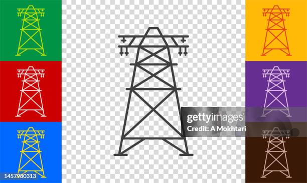 high voltage electric pole icon set. - utility pole stock illustrations