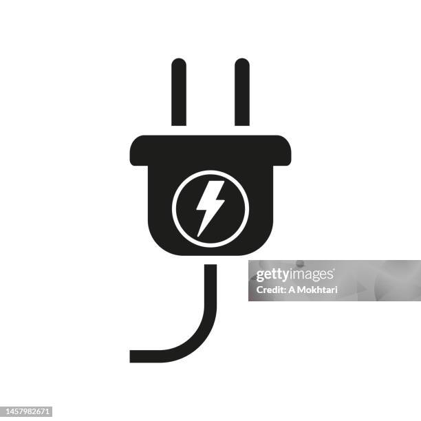 electrical outlet icon on withe background. - electrical wire spark stock illustrations