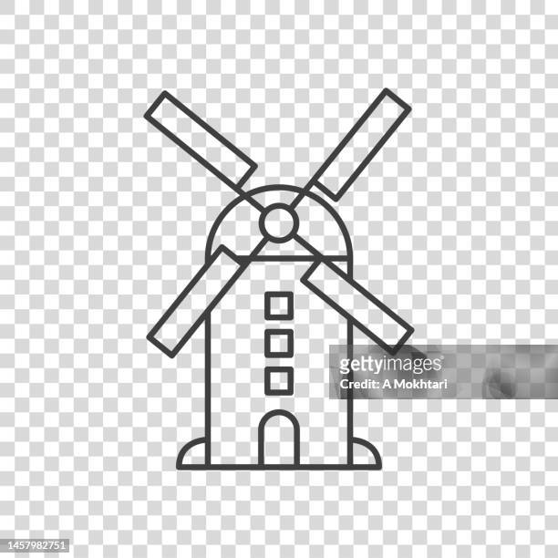illustrations, cliparts, dessins animés et icônes de icône de moulin traditionnel sur fond transparent. - moulin à vent picto