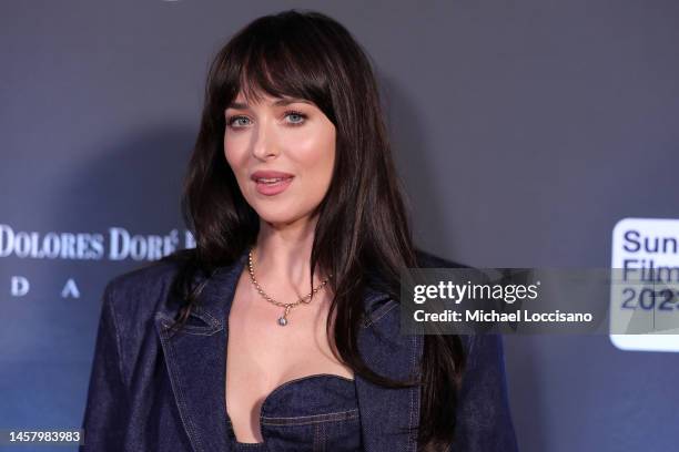 Dakota Johnson attends Sundance Institute's Inaugural Opening Night: A Taste Of Sundance Presented By IMDbPro at The Basin Recreation Fieldhouse on...