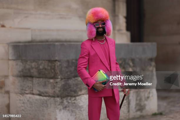 Fashion Week Guest seen wearing a full pink Louis Vuitton Look, pink  News Photo - Getty Images