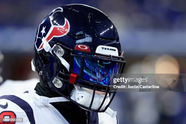 Christian Kirksey of the Houston Texans warms up prior to the game against the Indianapolis Colts at Lucas Oil Stadium on January 08, 2023 in...