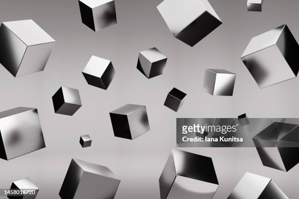 glossy silver, black cubes. beautiful abstract futuristic background. 3d pattern. - würfel geometrische form stock-fotos und bilder
