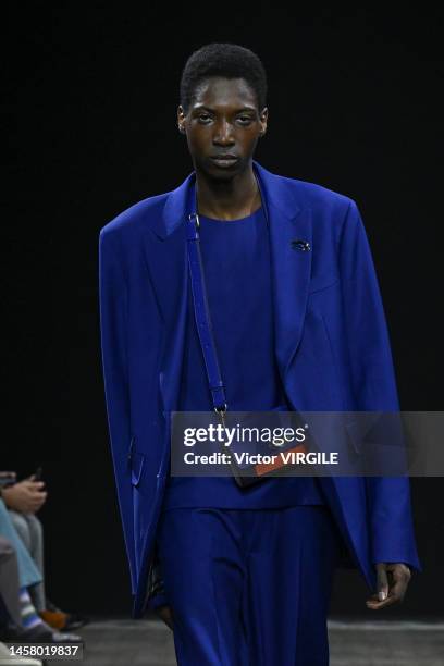 Model walks the runway during the Paul Smith Ready to Wear Fall/Winter 2023-2024 fashion show as part of the Paris Men Fashion Week on January 20,...