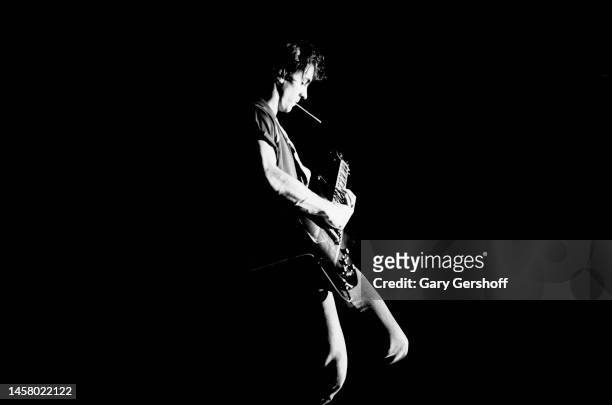 American Rock musician Neil Giraldo plays electric guitar as he performs onstage at My Father's Place, Roslyn, New York, January 2, 1980.