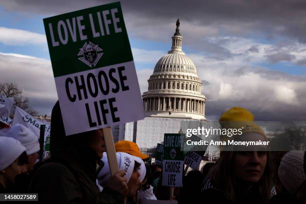People attend the 50th annual March for Life rally on the National Mall on January 20, 2023 in Washington, DC. Anti-abortion activists attended the...