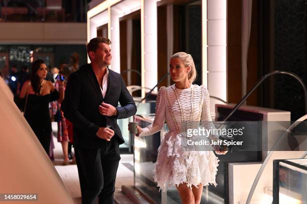 Greg Mallett and Lady Amelia Spencer attend the launch of 818 Tequila in the UAE hosted by Kendall Jenner with an after party at Cloud22 during the...