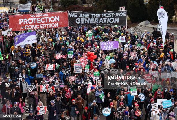 People attend the 50th annual March for Life rally on the National Mall on January 20, 2023 in Washington, DC. Anti-abortion activists attended the...