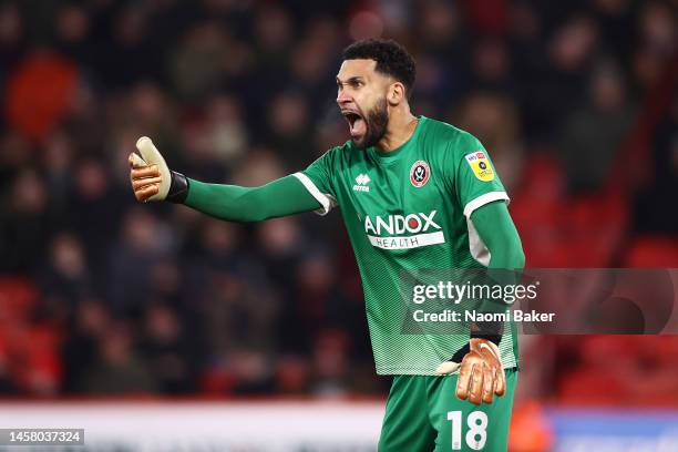 Wes Foderingham of Sheffield United reacts during the Sky Bet Championship match between Sheffield United and Hull City at Bramall Lane on January...