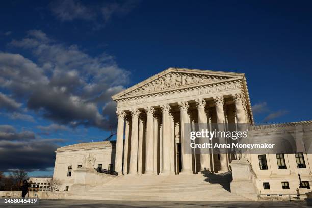 Police officers stand in front of the U.S. Supreme Court during the 50th annual March for Life rally on January 20, 2023 in Washington, DC. This...