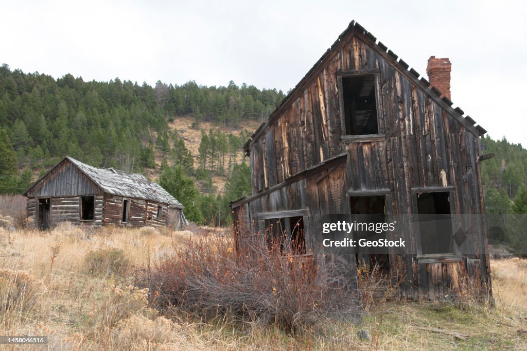 Abandoned buildings in a former mining town