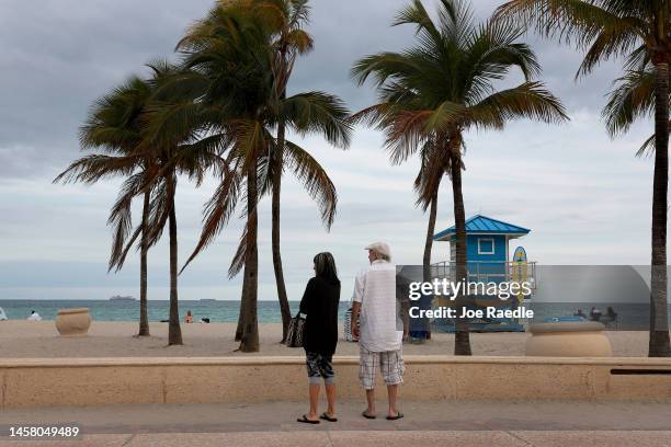 Lisa Coppola and Chris Coppola enjoy a moment at the beach on January 20, 2023 in Hollywood, Florida. Although the United States hit its debt limit...