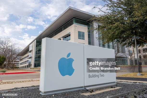 An Apple Inc sign is seen at the Apple Campus on January 20, 2023 in Austin, Texas.