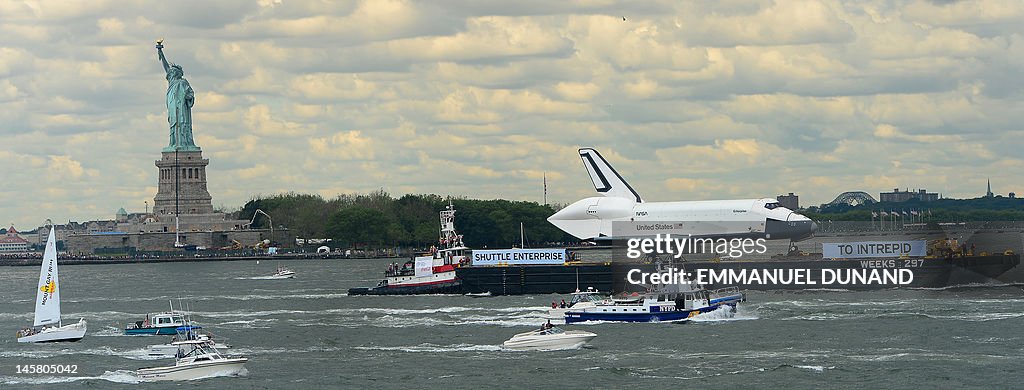 The space shuttle Enterprise is towed on