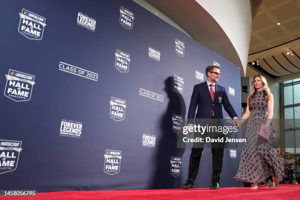 Hall of Famer Dale Earnhardt Jr. And his wife Amy walk the red carpet prior to the NASCAR Hall of Fame Induction Ceremony at Charlotte Convention...