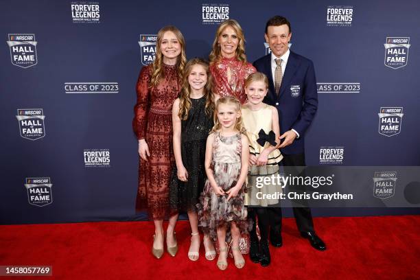 Hall of Fame inductee Matt Kenseth poses with his family on the red carpet prior to the NASCAR Hall of Fame Induction Ceremony at Charlotte...