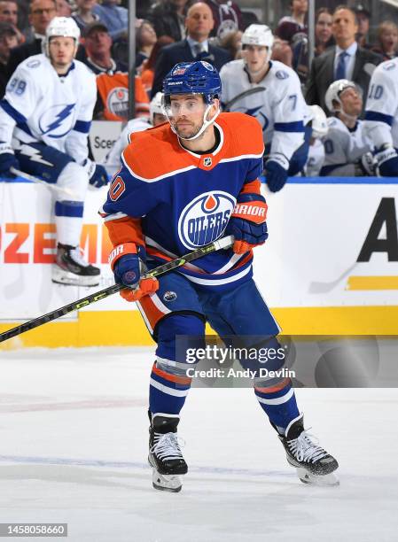 Derek Ryan of the Edmonton Oilers skates during the game against the Tampa Bay Lightning on January 19, 2023 at Rogers Place in Edmonton, Alberta,...