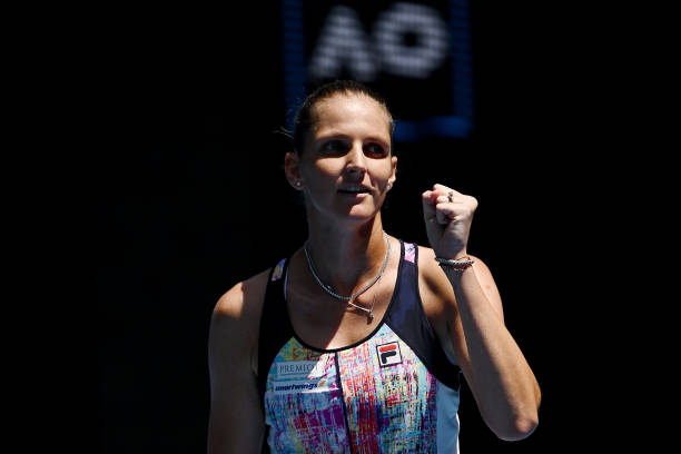 Karolina Pliskova of the Czech Republic celebrates match point during the third round singles match against Varvara Gracheva during day six of the...