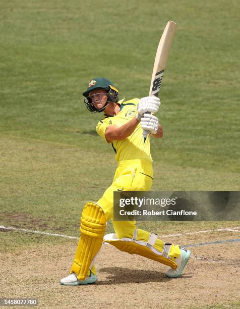 Meg Lanning of Australia bats during game three of the Women's One Day International Series between Australia and Pakistan at North Sydney Oval on...