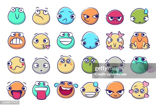cartoon emoticons collection - sweating face stock illustrations