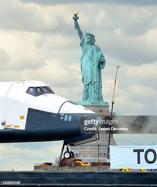 Space Shuttle Enterprise is transported to the Intrepid Sea, Air & Space Museum on June 6, 2012 in New York City.
