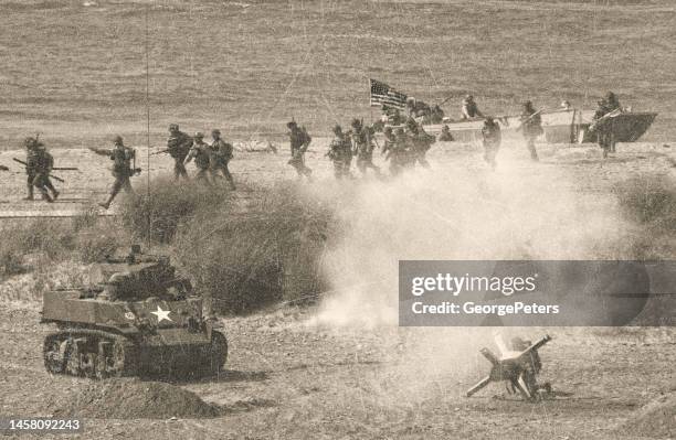 battaglia del giorno d della seconda guerra mondiale sulla spiaggia di omaha - seconda guerra mondiale foto e immagini stock