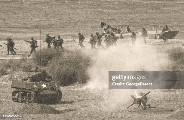 ww2 d day battle on omaha beach - battlefield stockfoto's en -beelden