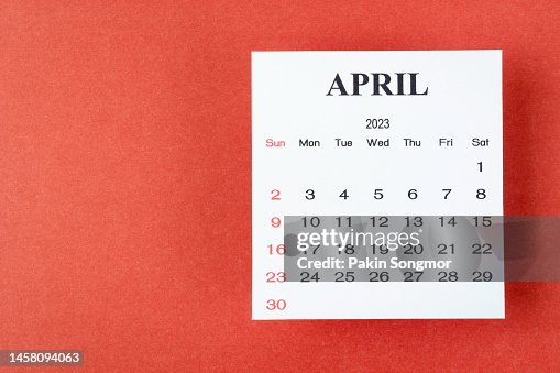 Calendar Desk 2023: April is the month for the organizer to plan and deadline with a red paper background.
