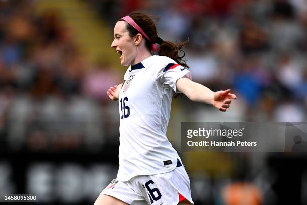 Rose Lavelle of USA celebrates after scoring a goal during the womens International Friendly match between New Zealand Football Ferns and United...