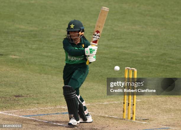 Sidra Amin of Pakistan bats during game three of the Women's One Day International Series between Australia and Pakistan at North Sydney Oval on...
