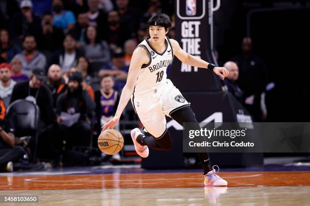 Yuta Watanabe of the Brooklyn Nets during the game against the Phoenix Suns at Footprint Center on January 19, 2023 in Phoenix, Arizona. The Suns...