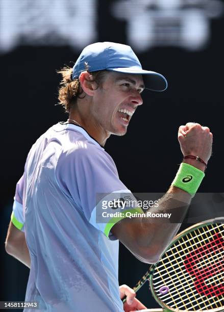 Alex de Minaur of Australia reacts during the third round singles match against Benjamin Bonzi of France during day six of the 2023 Australian Open...
