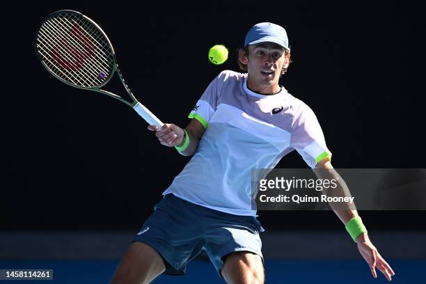 Alex de Minaur of Australia plays a forehand during the third round singles match against Benjamin Bonzi of France during day six of the 2023...