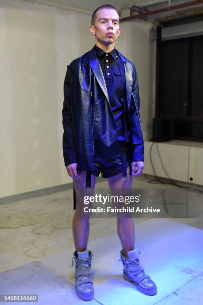 Model at Hood By Air spring 2015 presentation at Tour Montparnasse.