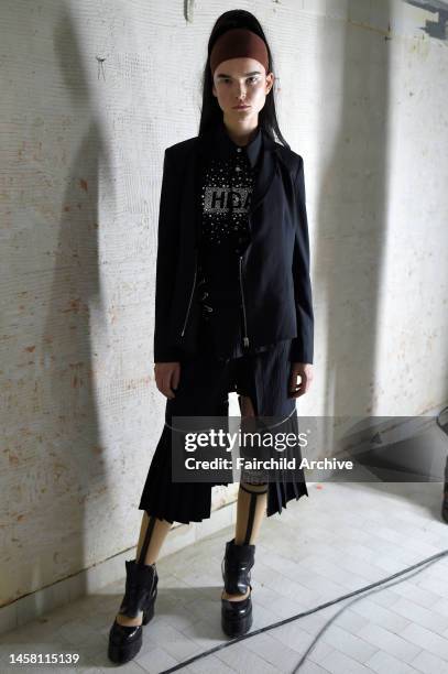 Model at Hood By Air spring 2015 presentation at Tour Montparnasse.