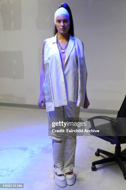 Model at Hood By Air spring 2015 presentation at Tour Montparnasse.