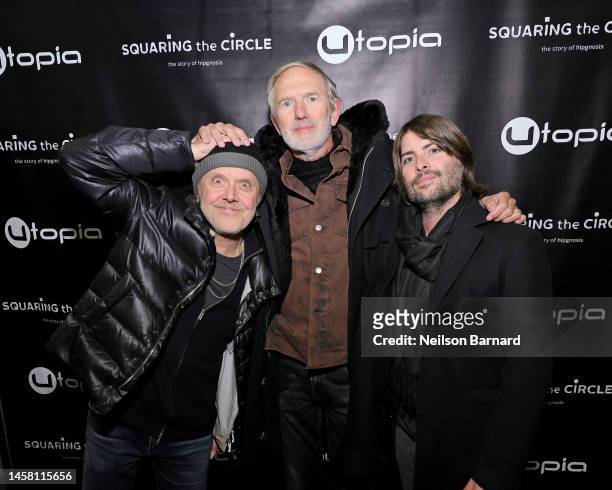 Lars Ulrich, Anton Corbijn and Robert Schwartzman attend the Utopia Presents Premiere Party for "Squaring The Circle " a film by Anton Corbijn at 710...