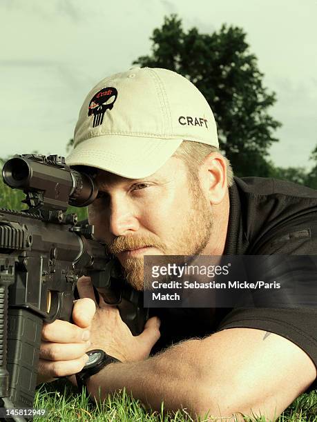 Former Navy SEAL and expert sniper, Chris Kyle, is photographed on his ranch for Paris Match magazine on April 2, 2012 in Dallas, Texas.