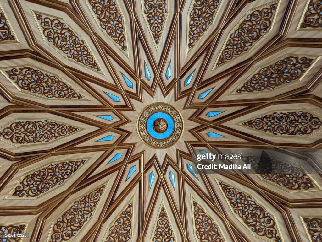 A view of Architectural Ceiling of Prophet Mosque at dawn in Madinah, also known as Masjid an Nabwi | Arches Architecture Design | Rawdah Rasool, Riyadh ul Jannah | Prophet Muhammad | Saudi Arabia