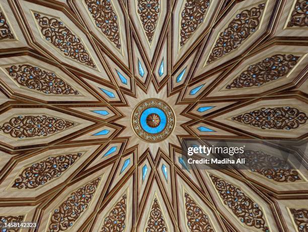 a view of  architectural ceiling of prophet mosque at dawn in madinah, also known as masjid an nabwi | arches architecture design | rawdah rasool, riyadh ul jannah | prophet muhammad | saudi arabia - masjid al haram stock pictures, royalty-free photos & images