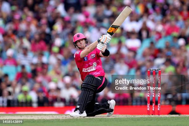 Steve Smith of the Sixers bats during the Men's Big Bash League match between the Sydney Sixers and the Sydney Thunder at Sydney Cricket Ground, on...