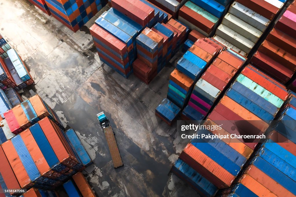 Business Logistics concept, Global business connection technology interface global partner connection of Container. Logistic Import Export background.